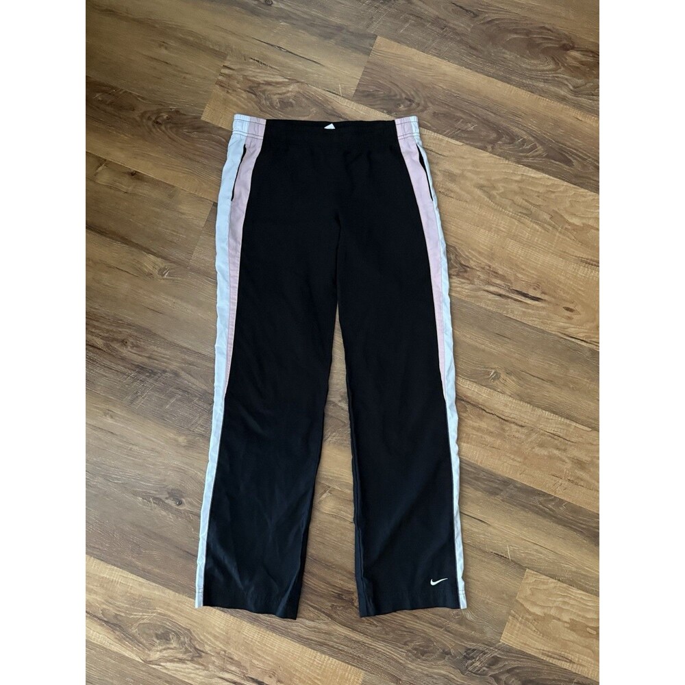 Nike Womens Track Pants Black Pink White Side Stripe Lined Vintage Y2K Small 90s